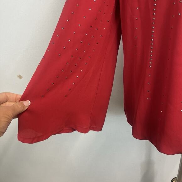 Alfani Blouse Tunic size Large Red Sheer Silver Studs Wedding Cocktail Evening - Picture 4 of 8